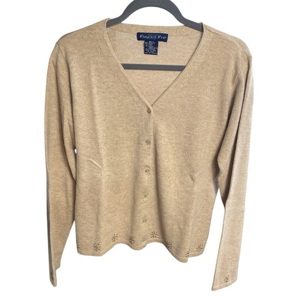 Eagle's Eye Sweaters - Vintage Eagle’s Eye angora cardigan with beading spun silk wool pointelle